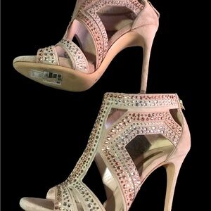 Casadei womens open toe leather heels size 7 Rhinestones